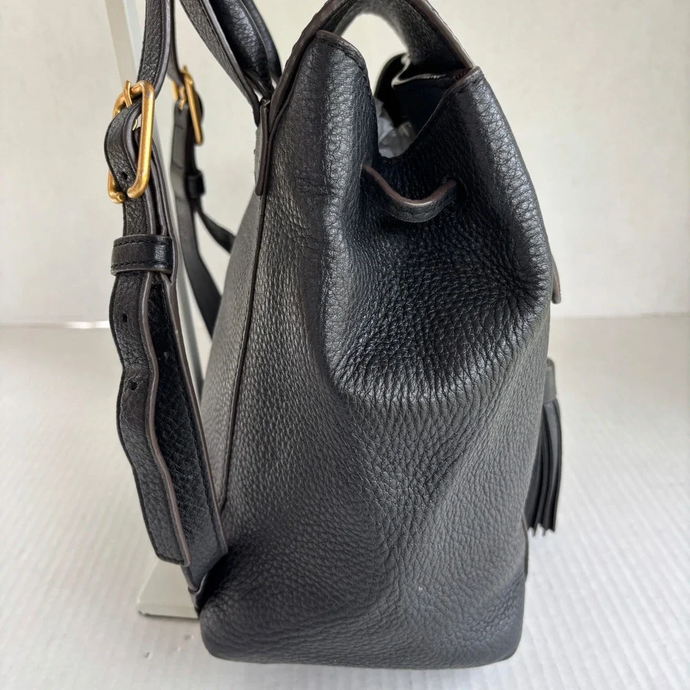 Tory Burch Thea Mini Backpack‎ Black Pebbled Leather Tassel Drawstring Bag